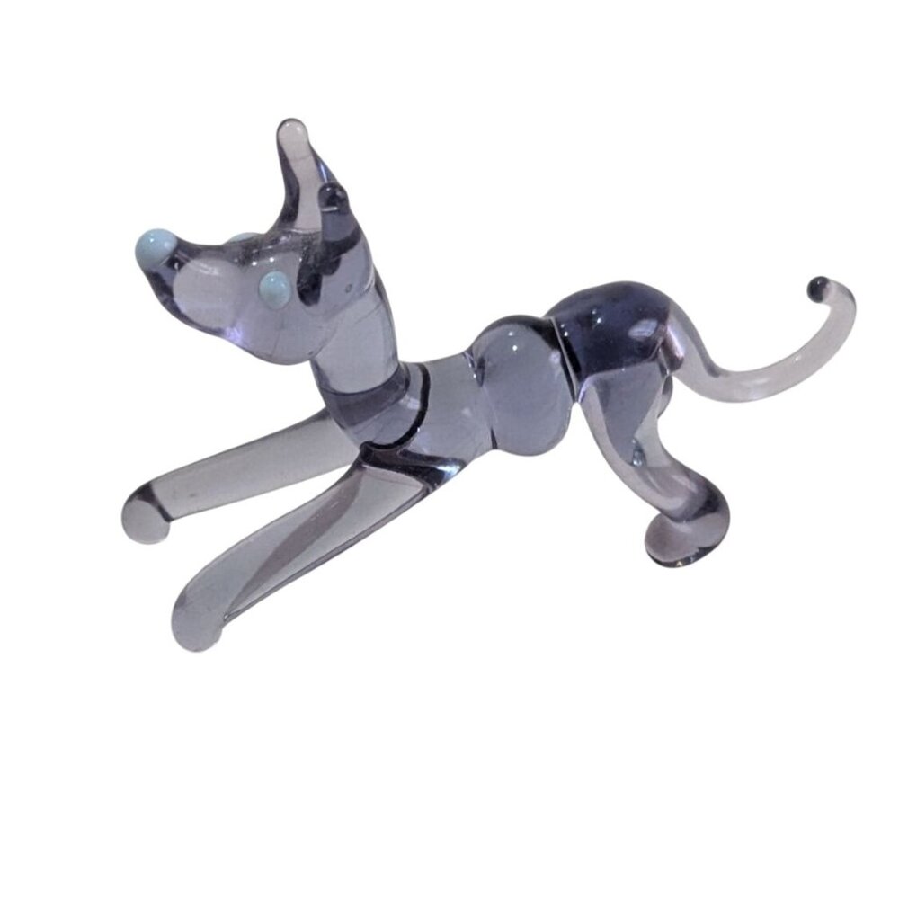 vintage Miniature gray Art Glass‎ Dog Figurine Handmade  Collectible